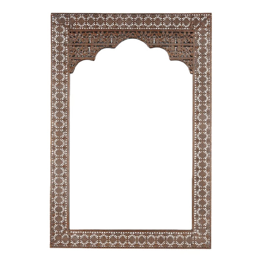 Espejo de pared rectangular con marco tallado estilo oriental